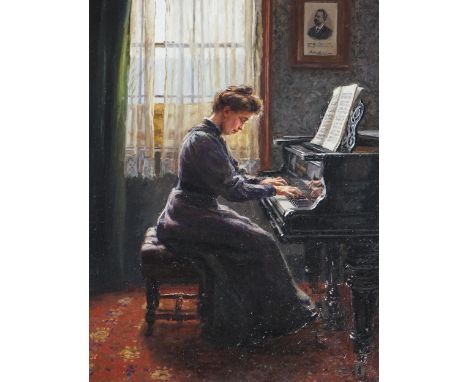 William Lucas (English, 1867-1951) Woman playing the grand pianooil on boardsigned and dated 190641 x 31.5cm
