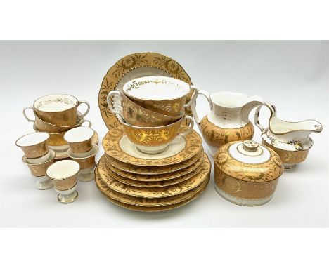 19th century tea wares, comprising milk jug, cream jug, lidded sucrier, three breakfast cups, two teacups and one coffee cup,