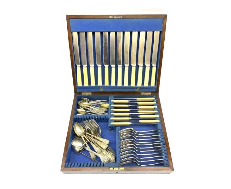 A mahogany cased canteen of 'Nickel Silver' cutlery, together with a small group of other flatware.