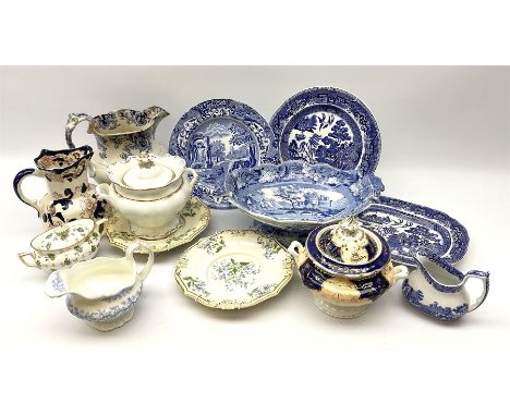 A group of Victorian and later ceramics, to include a 19th century Minton blue and white pedestal dish decorated in the Itali