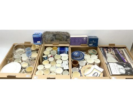 A large collection of commemorative ware, including Wedgewood Jasperware plates and trinket box for Royal silver jubilee, She