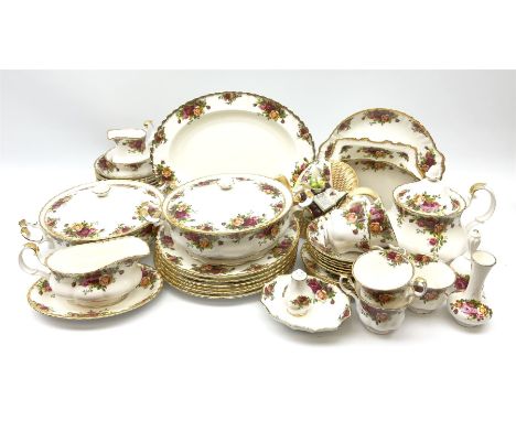 Royal Albert Old Country Roses pattern tea and dinner wares, comprising six dinner plates, six bowls, seven side plates, grav