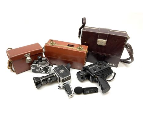 Bolex Paillard B8 cine-camera, Bolex Paillard P1 Zoom Reflex cine-camera and a Bolex 563 XL sound macro-zoom camcorder, all h