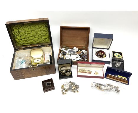 A collection of Vintage and later costume jewellery and wrist watches, to include a ladies Bulova bark effect watch, a silver