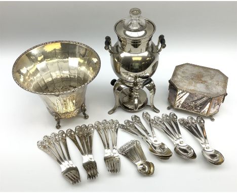 A WMF silver plated samovar, together with a silver plated box, with canted corners, twin lion mask ring handles, and raised 