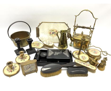 A group of assorted collectables, to include an ebony and silver mounted dressing table set hallmarked for London, together w