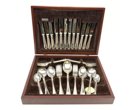 A cased canteen of silver plated cutlery for six place settings. 