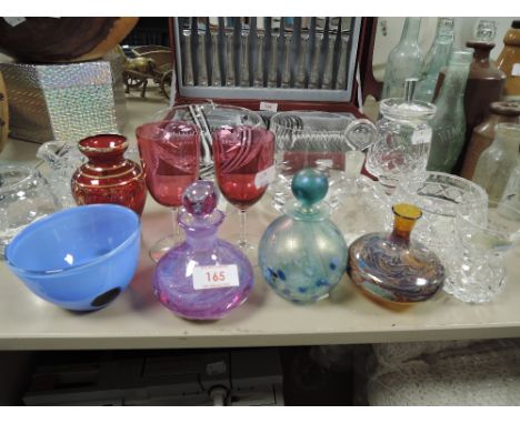 A collection of mixed vintage and modern glass including Caithness.
