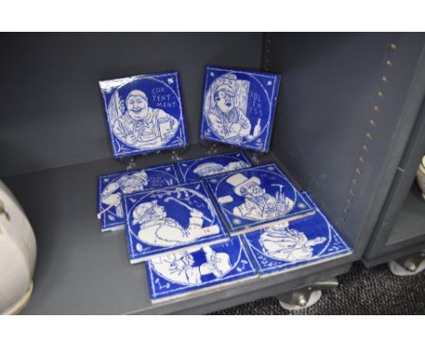 A set of eight Victorian tiles by Mintons from the Rustic Humors series one tile broken all others in good condition