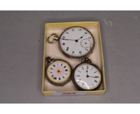 Three vintage silver pocket watches including key wound, having engine turned and engraved cases, two AF