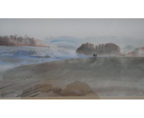 Leslie Charles Worth (1923 - 2009)- A framed and glazed watercolour landscape titled 'Evening Light, Epsom Downs', signed by 