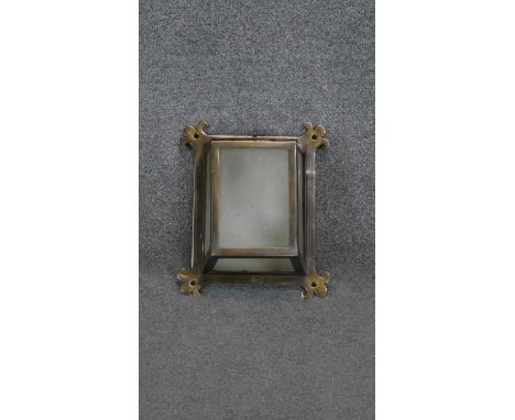A vintage brass and frosted glass wall mounted rectangular light. H.32 W.28 D.13cm 