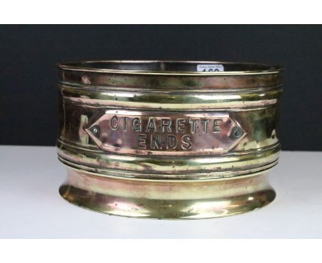 Vintage coppered brass 'Cigarette Ends' bin of cylindrical form, approx 26cm diameter 