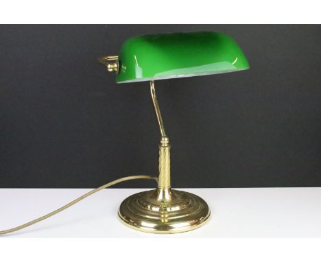 Banker’s Lamp in the Early 20th century manner with green swivel glass shade, 26cm high 