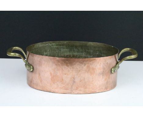Antique Copper Oval Pan / Planter with brass loop handles, 42cm long 