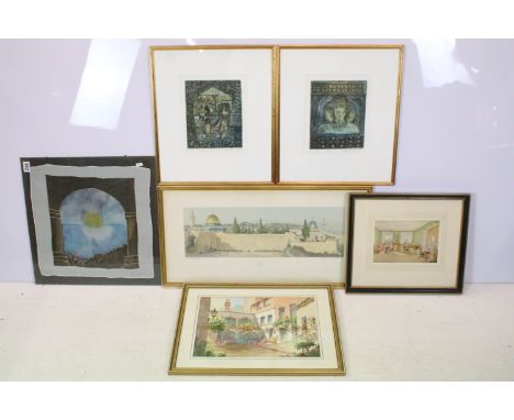 J Moia, The Garden Yard, watercolour, signed lower left, 28.5 x 41.5cm, titled on label verso and further inscribed Hampstead