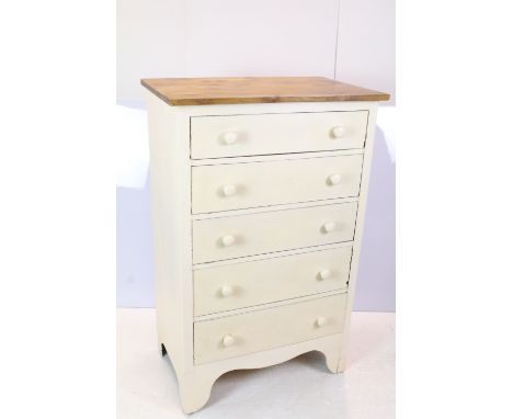 Vintage painted chest of five drawers, 114cm high x 71.5cm wide x 45.5cm deep 