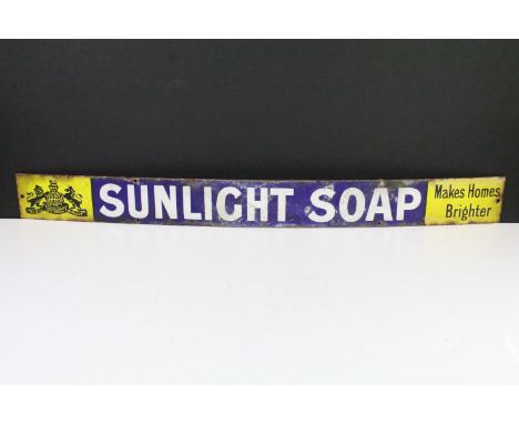 Advertising - ' Sunlight Soap Makes Homes Brighter ' enamel wall sign, approx 76cm W x 8cm H 