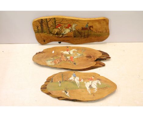 Babs Rich-Lenthall - three panels painted with hunting scenes, including 'Gate-crasher', widest 67cm 