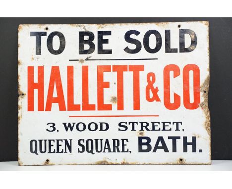 Enamel sign - Hallett &amp; Co, 3, Wood Street, Queen Square, Bath - To Be Sold estate agent's sign, 38 x 51cm 