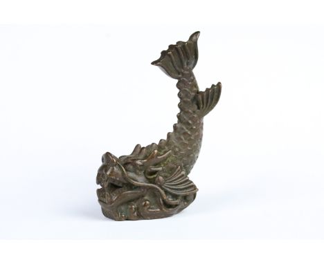 Cast bronze figurine in the form of a Chinese dragon fish. Measures 7cm tall. 