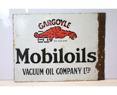 Advertising - Mobiloils double sided enamel wall sign, approx 54cm x 40cm 