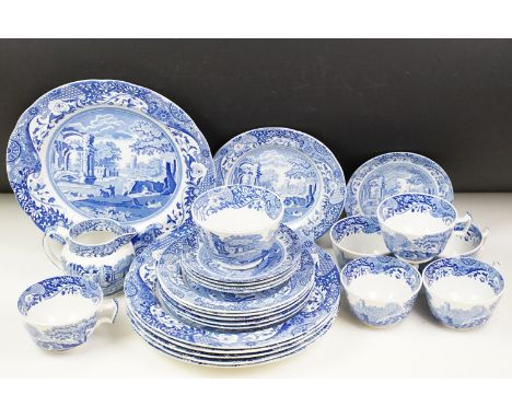 Spode blue and white Italian pattern tea set including six teacups and saucers, cream jug, sugar bowl, six side plates and si