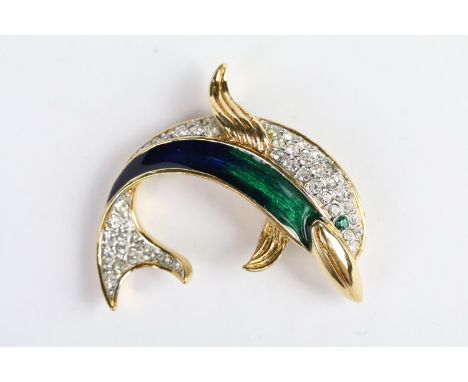 Gilt and enamel dolphin brooch 