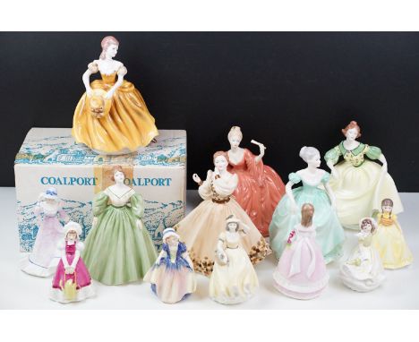 Collection of porcelain lady figurines to include Royal Doulton, Coalport, Royal Grafton &amp; Royal Worcester examples, feat