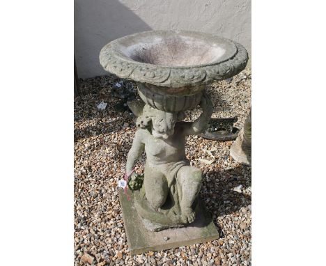 Large reconstituted stone planter, the support in the form of a classical figure, approx 93cm tall 