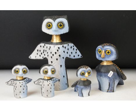 Collection of five Goebel Rosina Wachtmeister bobble head ceramic owls, 'Alba, Alula, Asio, 2x Athen' one large example, 20.5