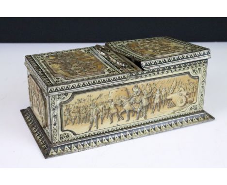 An antique 19th century Huntley &amp; Palmers biscuit tin in the form of a tea caddy 