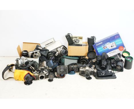 Collection of analogue and digital cameras and photographic accessories to include Canon AE-1, Olympus XA1, Minolta X-700 etc