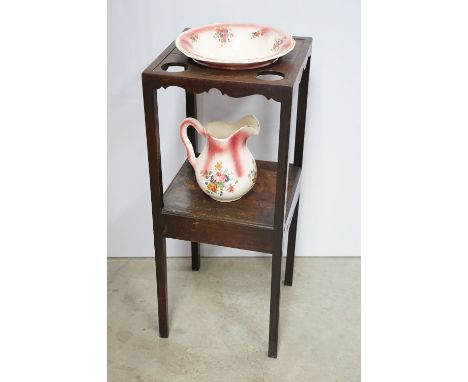 19th Century Victorian mahogany wash stand with bowl niche to top and shelf with drawer below, raised on block legs. Measures