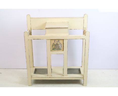 Vintage painted oak stick stand with inset tile for King Edward VIII, 88cm high x 76cm wide x 28cm deep 
