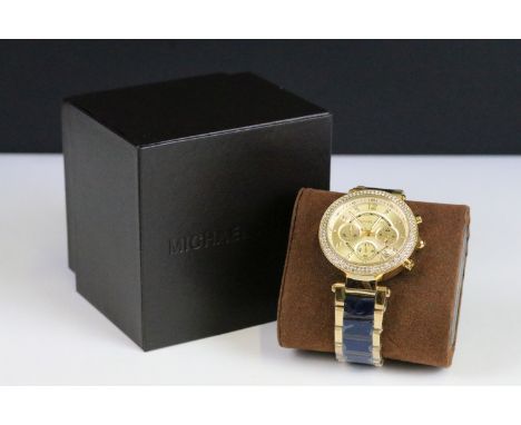 Michael Kors MK-6238 chronograph watch wristwatch, the back and strap still with original retail plastic covering, boxed with