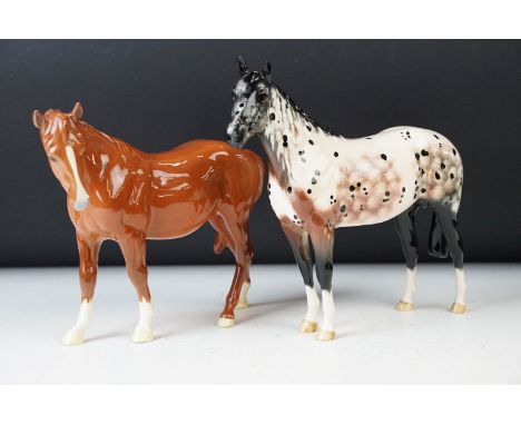 Royal Doulton 'Appaloosa' stallion horse and Beswick chestnut horse ceramic gloss figurines. 20cm tallest.