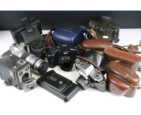 Collection of assorted cameras to include Polaroid land camera, Polaroid instant 20, Polaroid impossible 600, Pentax MZ-50, A