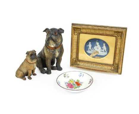 A Wedgwood &amp; Bentley Blue Jasper Plaque, circa 1780, of oval form and in gilt frame, depicting four playful putti, impres