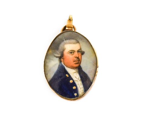 English School (late 18th century): Miniature Portrait of a Gentleman, bust length, with powdered wig, wearing a white stock 