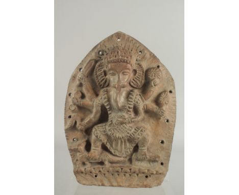 AN 18TH CENTURY NEPAL OR INDIA CLAY GANESH PLAQUE, 30cm x 22cm. Provenance: German art market, purchased from a lady in Wuppe