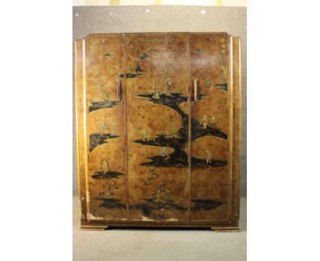 A vintage lacquered Chinoiserie wardrobe. H.185 W.150 D.50cm. 