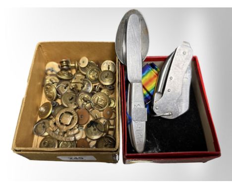 A military folding pocket knife by Joseph Rodgers of Sheffield, together with a further military folding knife fork and spoon