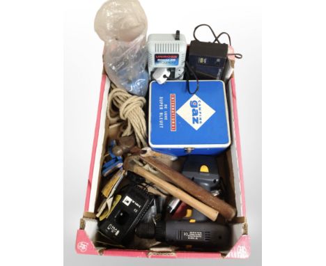 A group of power and hand tools, camping stove, etc. (1 box)