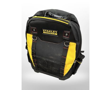 A Stanley Fatmax tool ruck sack containing some tools 
