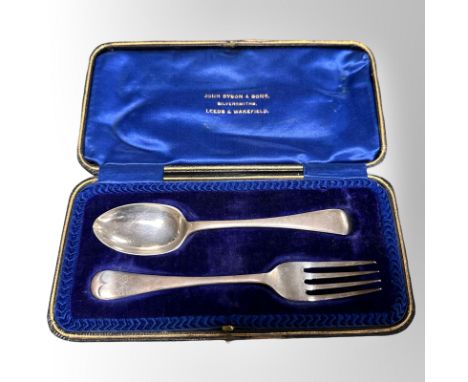 A cased silver fork and spoon, Sheffield marks.