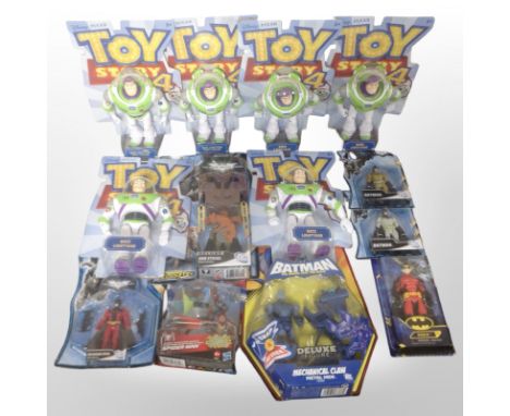 13 Mattel and Hasbro figurines including Toy Story, Batman, Spider-Man, etc., boxed
