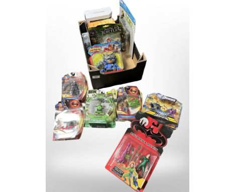 12 Mattel, Bandai, and other figurines to include DC, Ben 10, Batman, etc., boxed