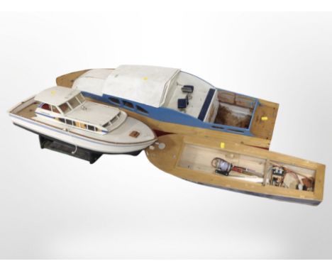 Two scale model boats, and a further hull, largest 115cm.