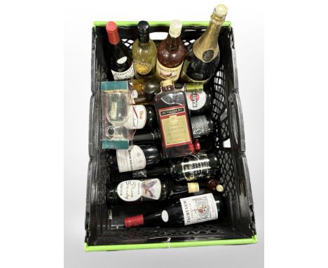 Various bottles of alcohol including VSOP Napoleon French Brandy, Prosecco, Sauvignon, etc. (1 box)